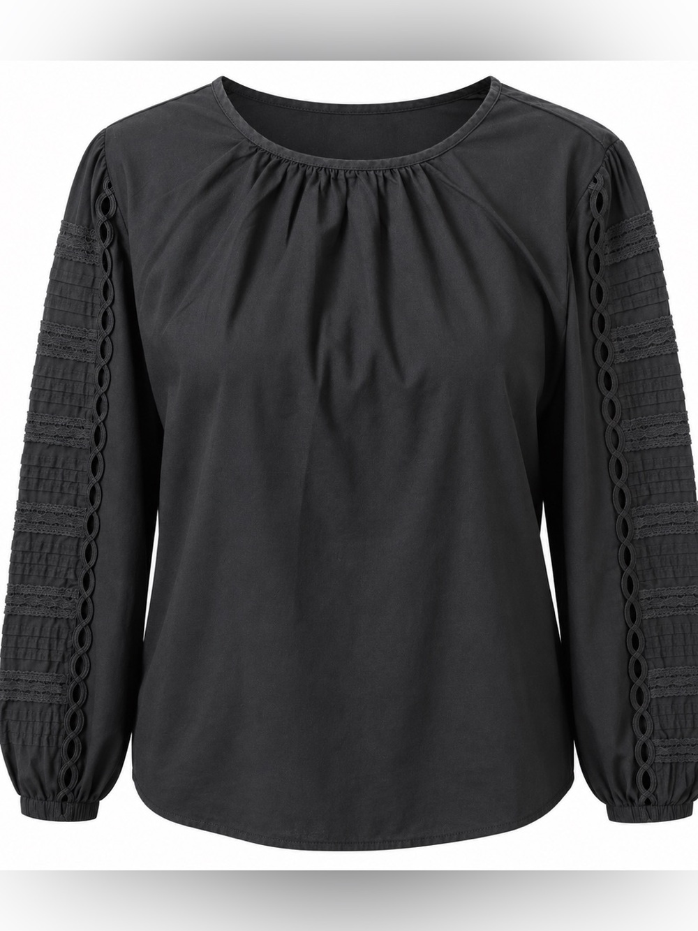 Crew Re-Imagined Black Pintuck Eyelet Sleeve Blouse S